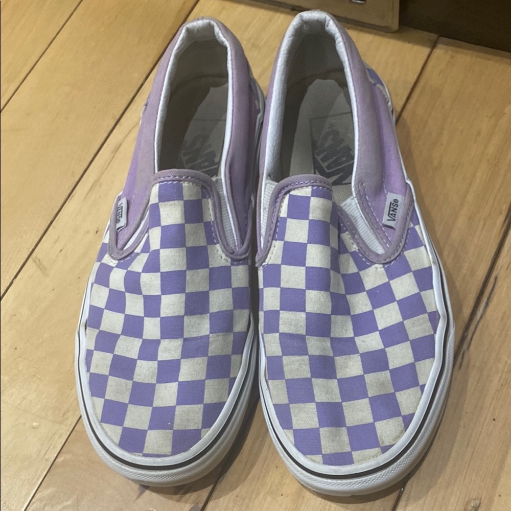 Vans Women Purple Checkered Slip-On Shoes